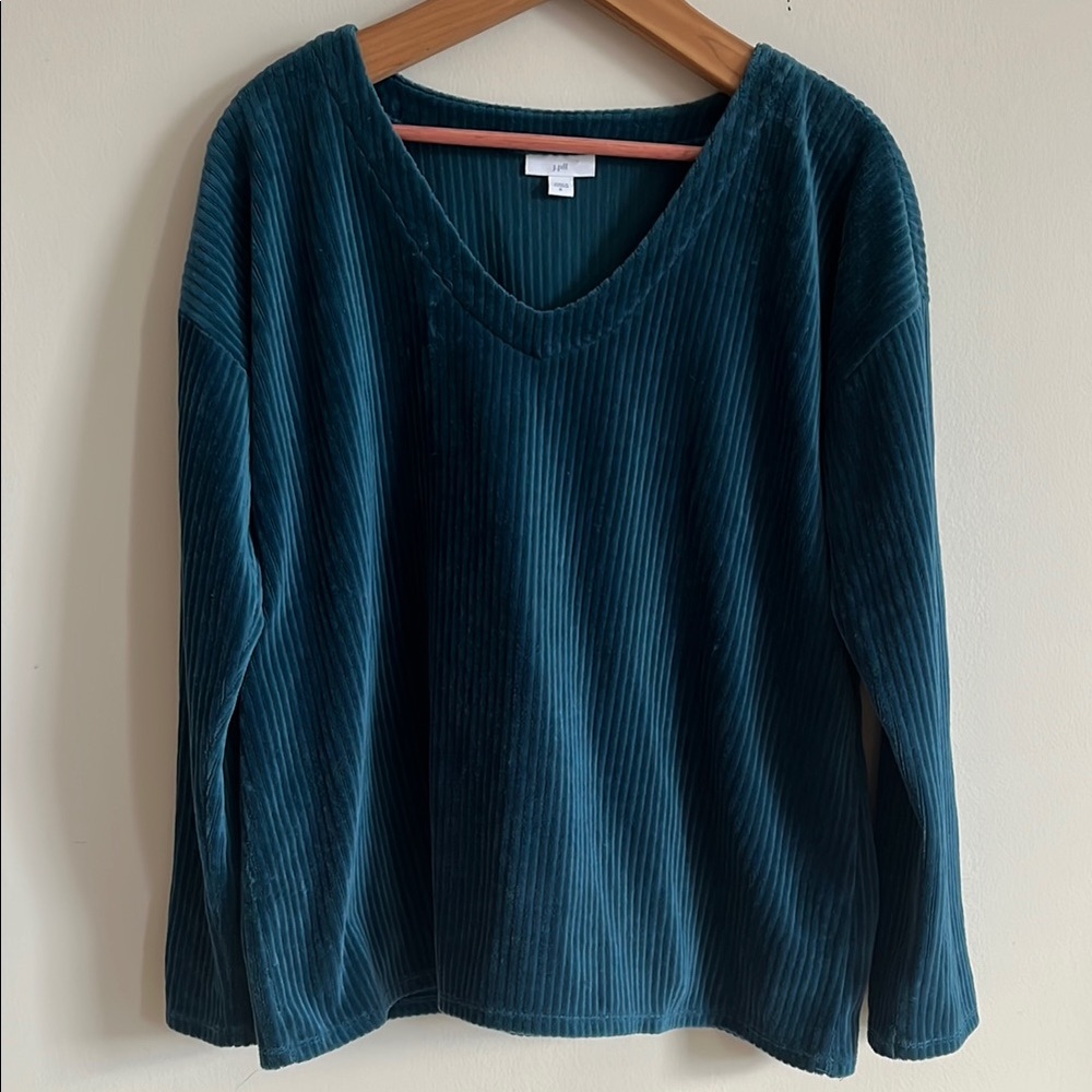 J. Jill Corduroy Velvet Blue Ribbed Pullover Top Size M
